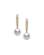 Mikimoto Akoya Pearl & Diamond Yellow Gold Drop Earrings