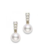 Mikimoto Morning Dew Akoya Pearl 8mm & Diamond Yellow Gold Earrings