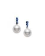 Mikimoto Morning Dew White South Sea Pearl & Blue Sapphire Earrings