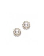 Mikimoto Sunburst Pearl & Diamond Yellow Gold Earrings