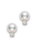 Mikimoto Akoya Pearl 7.5-8mm AA & Diamond Yellow Gold Stud Earrings