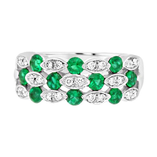 James Free Jewelers White Gold Three Row Diamond & Emerald Band