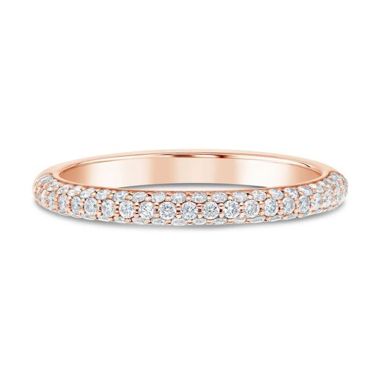 14kt Rose Gold Three Row Pave Diamond Wedding Band