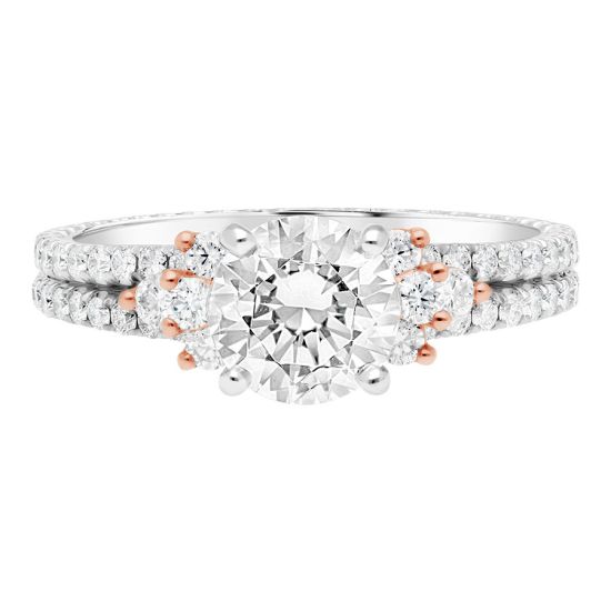 Jack Kelege Two-Tone Diamond Cluster Diamond Shoulder Engagement Ring