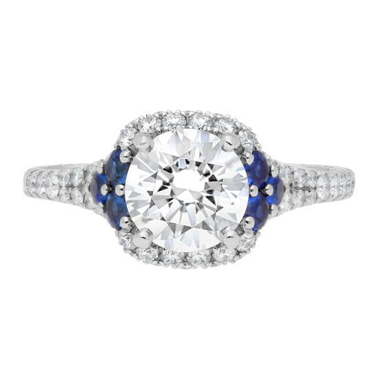Jack Kelege Platinum Diamond Halo & Blue Sapphire Engagement Ring Setting