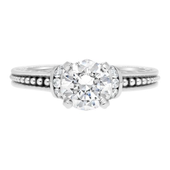 Jack Kelege White Gold Twist Design Sides Diamond Shoulder Engagement Ring Setting