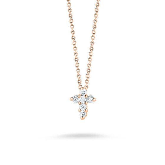 Roberto Coin Rose Gold Baby Cross Pendant with Diamonds