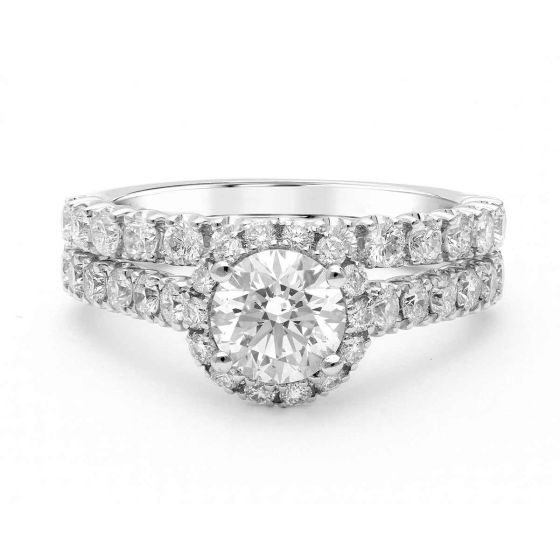 Propose Tonight Round Diamond Halo Matching Diamond Band Wedding Set