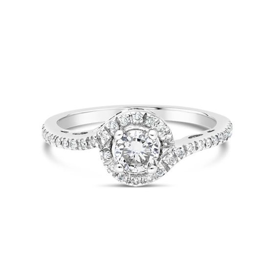Propose Tonight Round Halo Engagement Ring In 18K White Gold R28555
