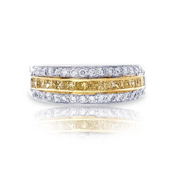 JB Star Fancy Princess Cut Yellow and White Diamond Wedding Band 0543-142