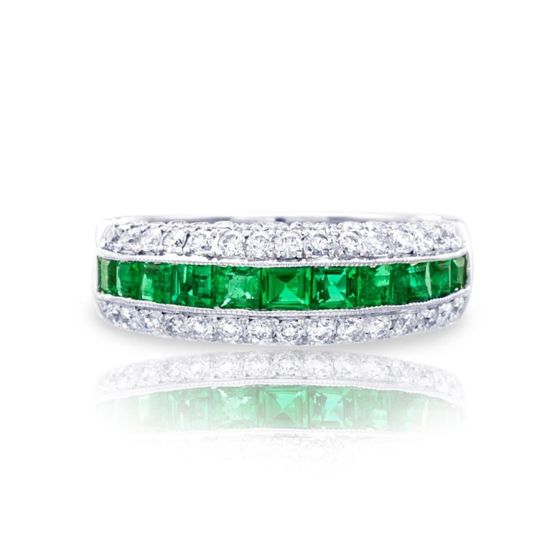 JB Star Emerald and Diamond Platinum Wedding Band 0553-050