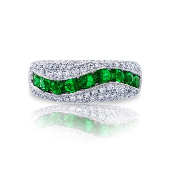 JB Star 9 Round Emerald and Micro Pave Diamond Platinum Band 0572-001