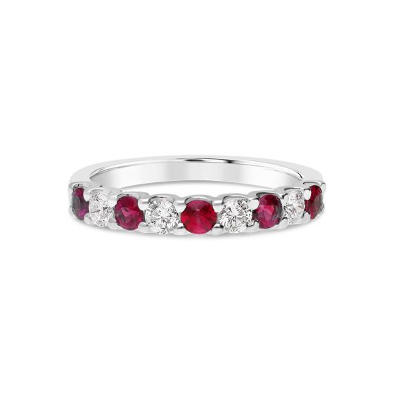 White Gold Alternating Red Ruby & Diamond Stackable
