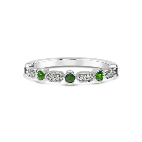 White Gold Green Tsavorite Diamond Stackable Ring Band