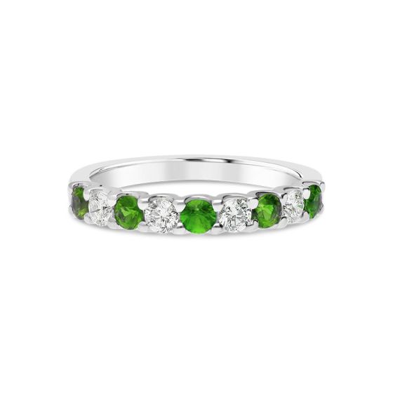 White Gold Alternating Green Tsavorite & Diamond Stackable