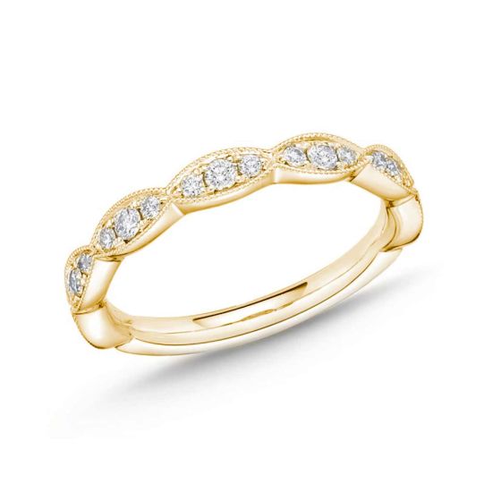 James Free 18K Yellow Vintage Style Diamond Band With Milgrain Detailing