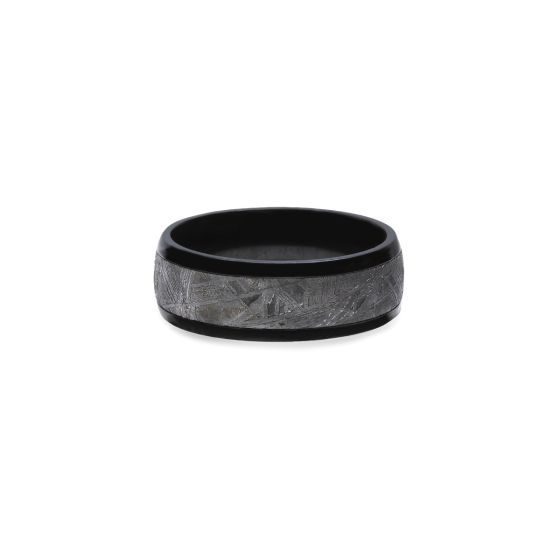 James Free Zirconium 8mm Meteorite Center and Polished Black Edge Ring Size 7