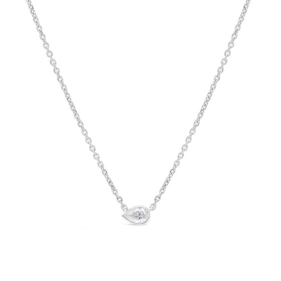 18kt White Gold Pear-Shaped 1/5 Carat Diamond Bezel Set Necklace