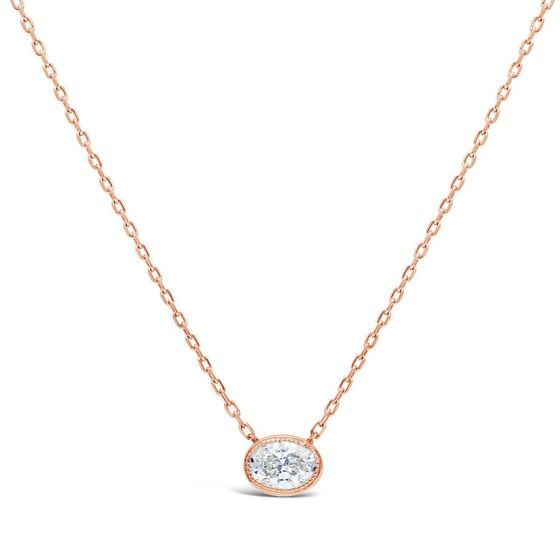 18kt Rose Gold Oval East and West Bezel Set 1/2 ctw Diamond Necklace- FINAL SALE -