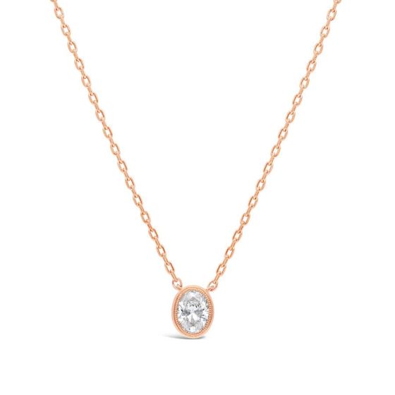 18kt Rose Gold Oval North and South Bezel Set 1/3 ctw Diamond Necklace