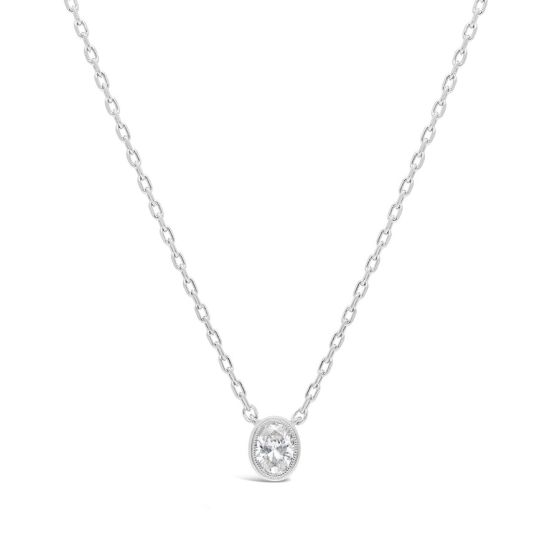 18kt White Gold Oval North and South Bezel Set 1/5 ctw Diamond Necklace - FINAL SALE -