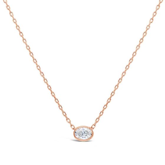 18kt Rose Gold Oval East and West Bezel Set 1/3 ctw Diamond Necklace