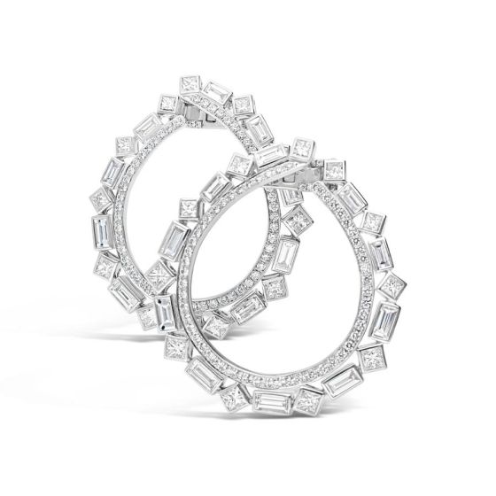 Robert Procop Platinum Square and Baguette Diamond Hoop Earrings 125642