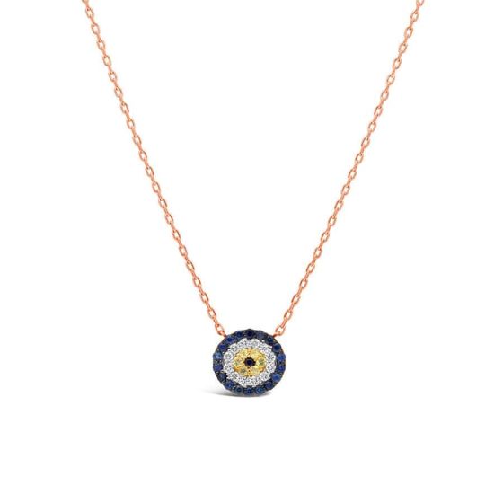 14kt Rose Gold Diamond & Sapphire Evil Eye Necklace On 16" Chain