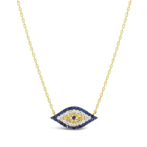14kt Yellow Gold Diamond & Sapphire Evil Eye Necklace