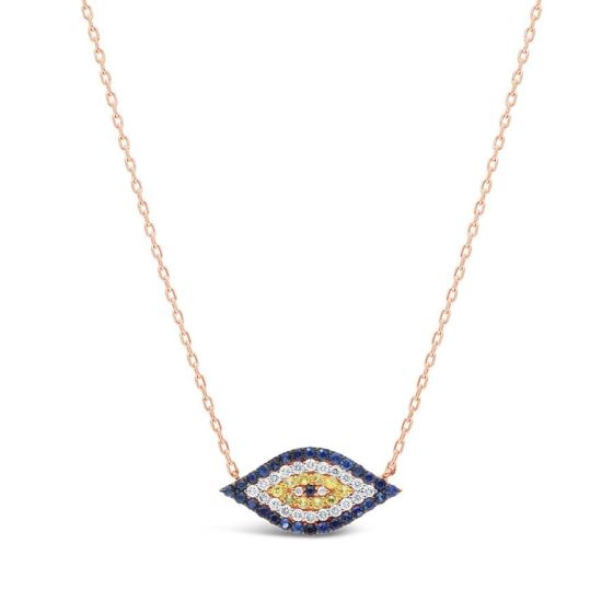 14kt Rose Gold Diamond & Sapphire Evil Eye Necklace