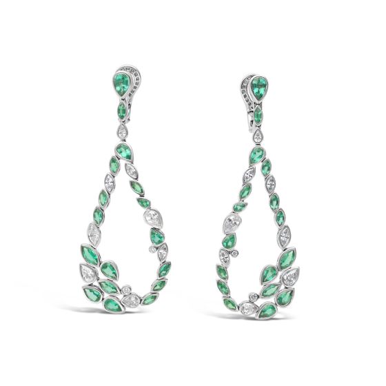 Robert Procop Platinum Green Emerald and Diamond Dangle Earrings 133523