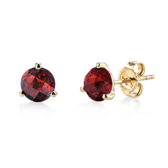 James Free Yellow Gold Round Garnet Martini Stud Earrings