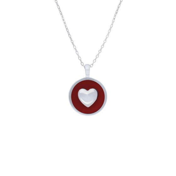 AHA Sterling Silver Red Enamel Puffed Heart Pendant Necklace