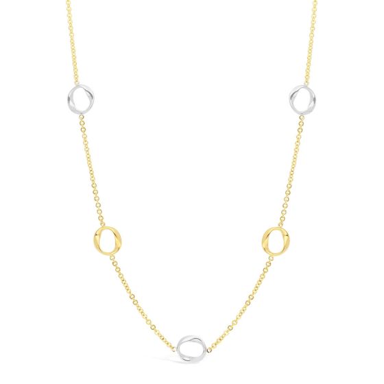 Everyday Essentials 14K Two-Tone Yellow and White Gold 7 Twist Open Circle Station Necklace 17" 201882