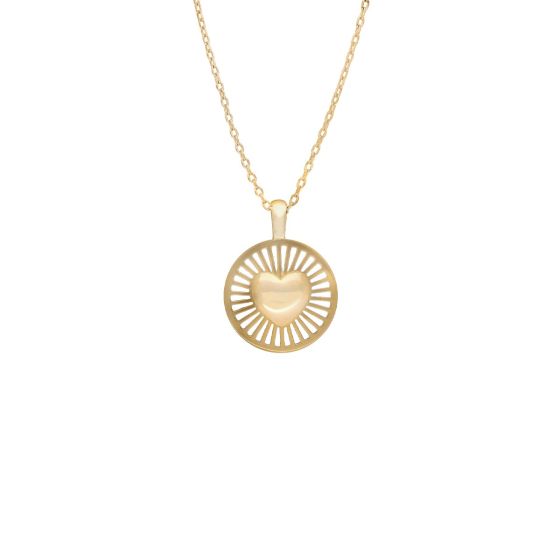 AHA 14K Yellow Gold Puff Heart Disc Pendant Necklace