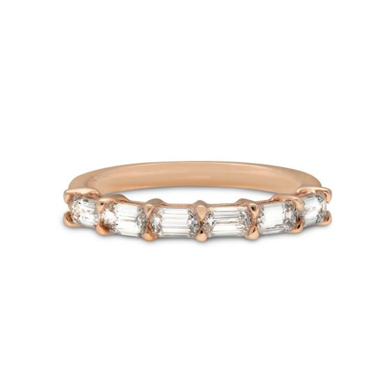James Free Jewelers 18K Rose Gold Six Diamond Emerald Ring
