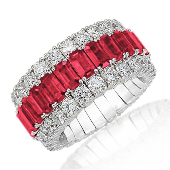 Picchiotti Xpandable "For The Love of Color" 18K White Gold, Diamond, and Ruby Ring 