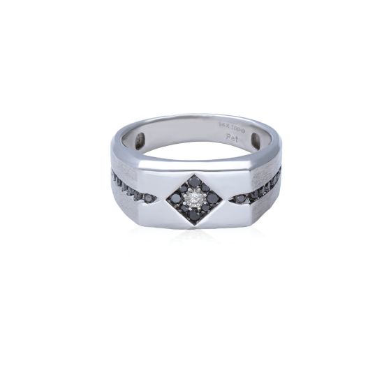 James Free14K White Gold Black and White Diamond .58ctw Signet Ring