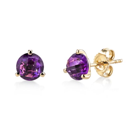 James Free 14K Yellow Gold Round Amethyst Stud Earrings