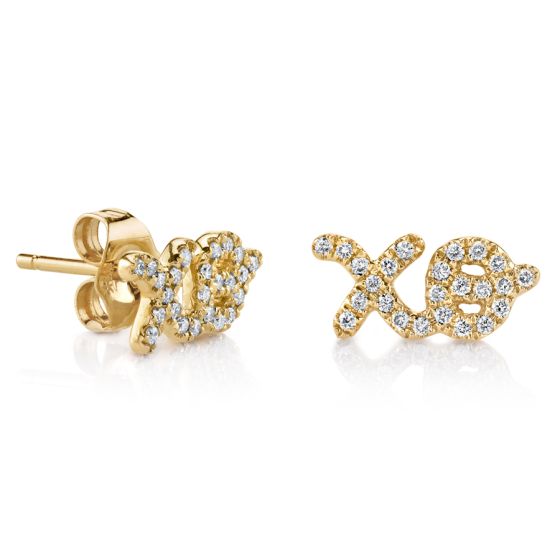 Sydney Evan Large 14K Yellow Gold Diamond XO Script Stud Earrings - FINAL SALE 