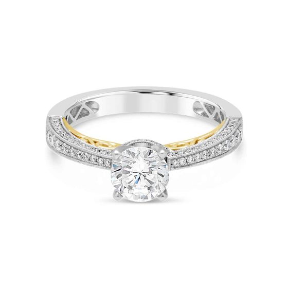 Simon G 18K Gold Three Side Milgrain Diamond Pave Engagement Ring With Swirl Undergallery