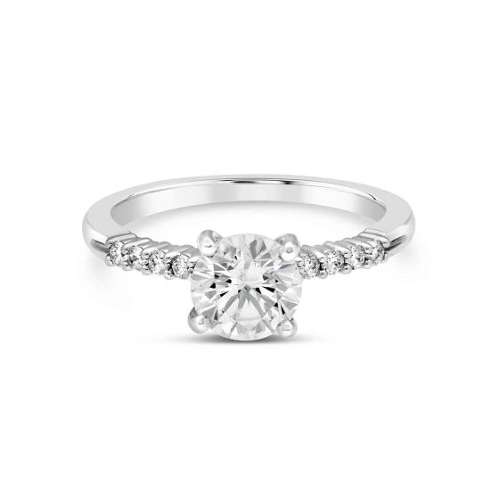 Precision Set 18K White Gold Shared Prong Pave Engagement Ring Setting	