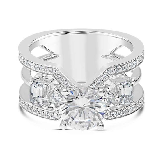 368522 Gabriel & Co. 18K White Gold Split Shank Side Stone Diamond Engagement Ring