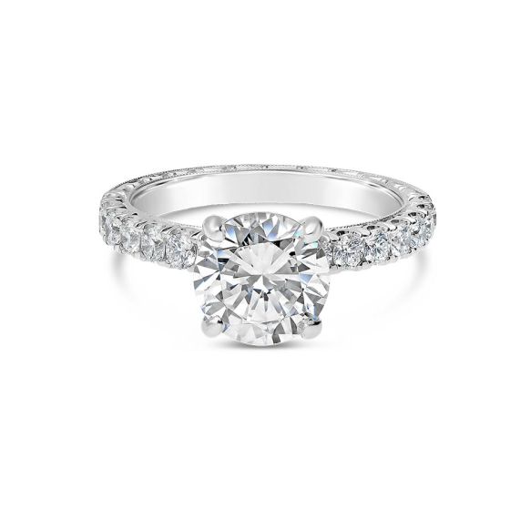 Jack Kelege 18K White Gold Diamond Pave Upper Prong Engagement Ring KGR1182