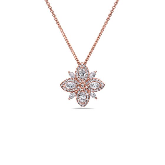 Charles Krypell 18K Rose Gold Diamond Lotus Pendant Necklace 4-9328-PD