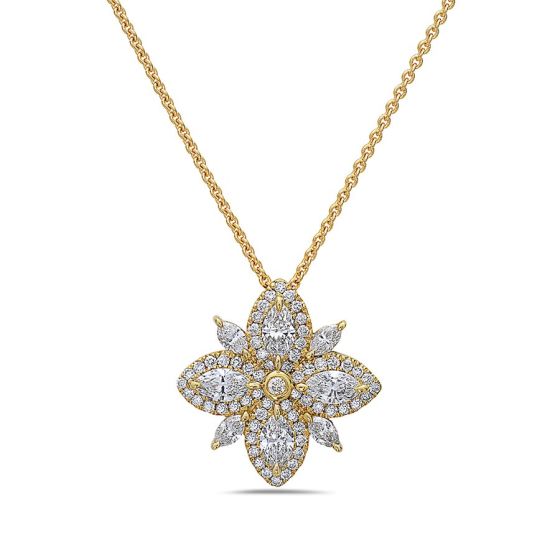 Charles Krypell 18K Yellow Gold Diamond Lotus Pendant Necklace 4-9328-YW