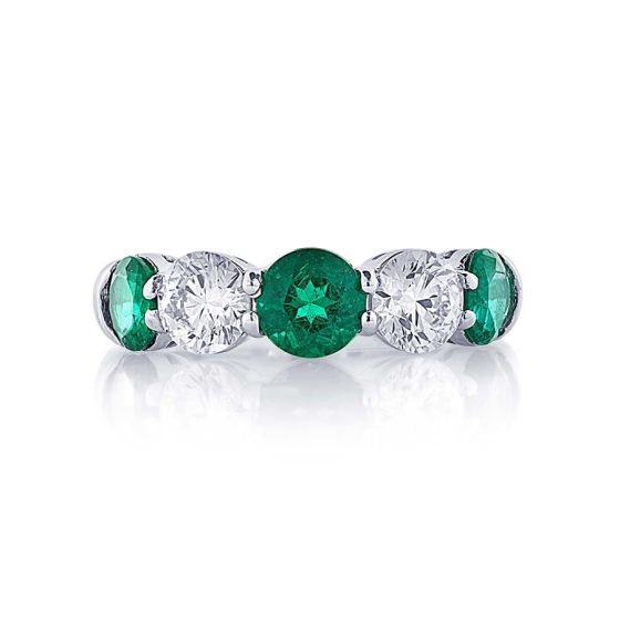 5221-003 JB Star Round Diamond And Emerald Platinum Band