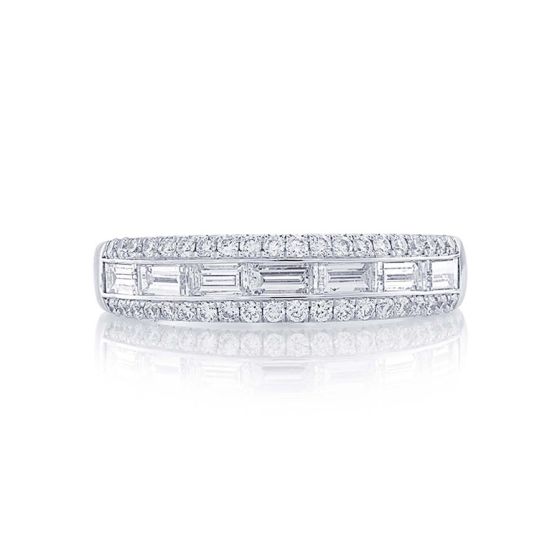 5248-003 JB Star Baguette Channel And Pave Diamond Platinum Wedding Band 
