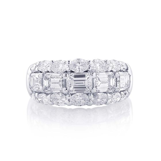 5269-001 JB Star 3 Row East West Emerald Cut Pave Diamond Platinum Band