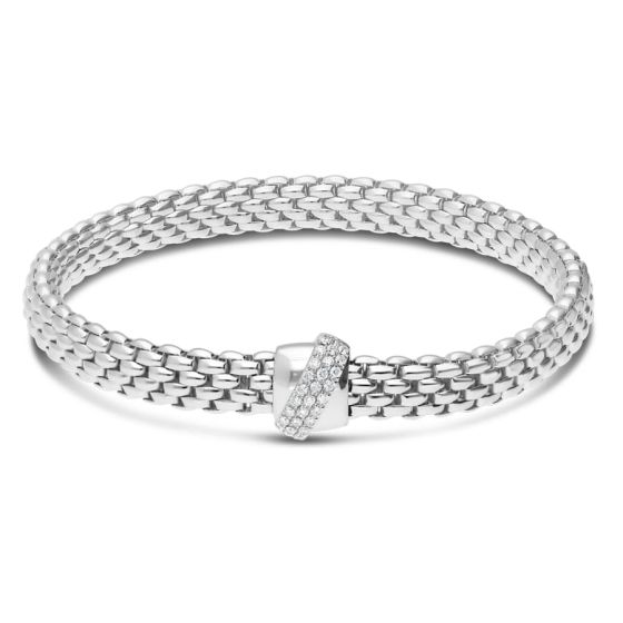 FOPE 18K White Gold Flex Diamond Pave Stationary Bracelet 542B BBR